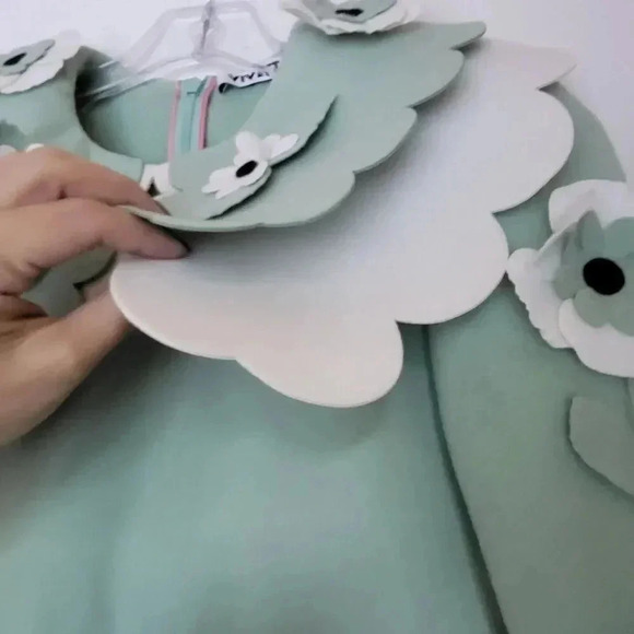 $1695 VIVETTA 3D EMBROIDERED BABY DOLL DRESS Sz 40 / S AquaMint Green - Picture 10 of 16